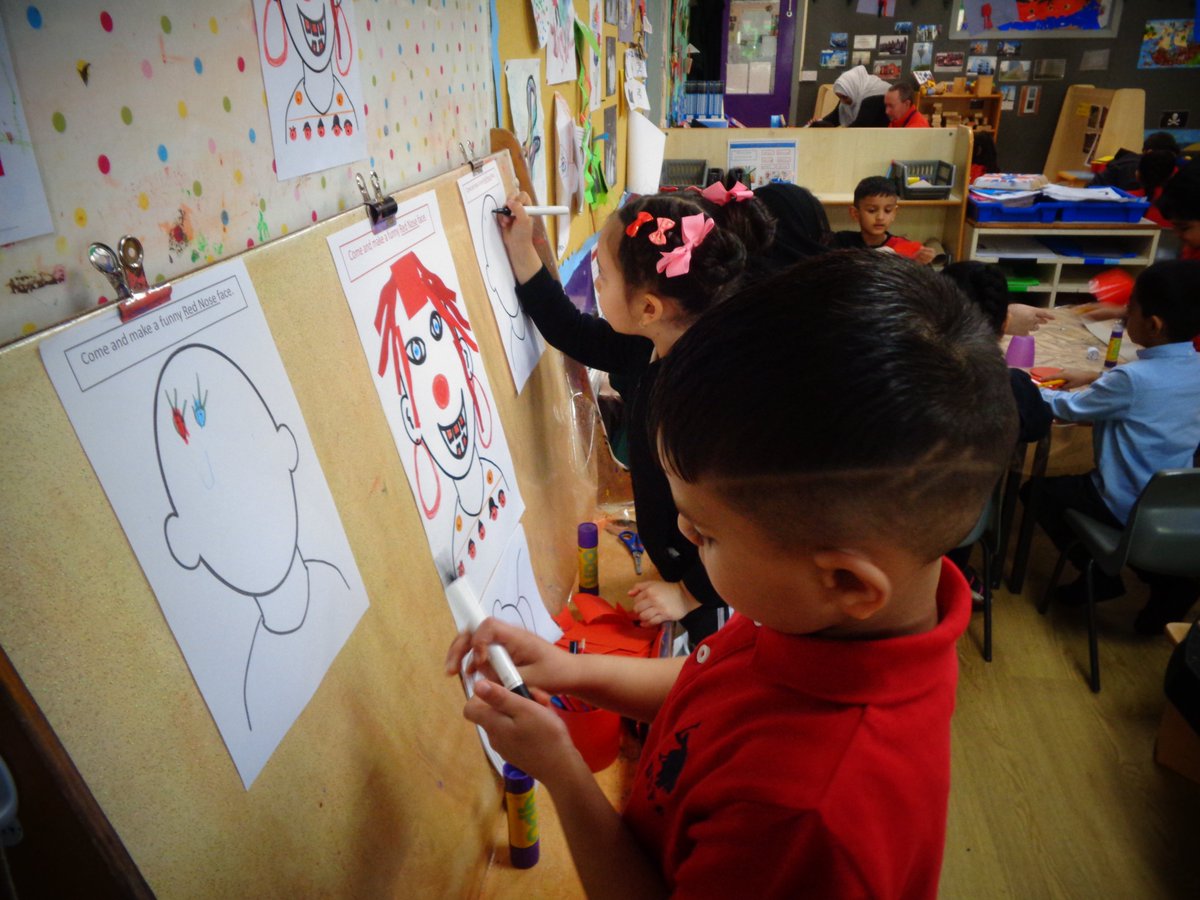 ECS_Keighley's tweet photo. RRG have had a fun morning doing lots of Red Nose Day activities. They made red nose funny faces, red nose tricky word necklaces,red noses and red nose hats!#RedNosedayFun! https://t.co/3zEiHIj87x