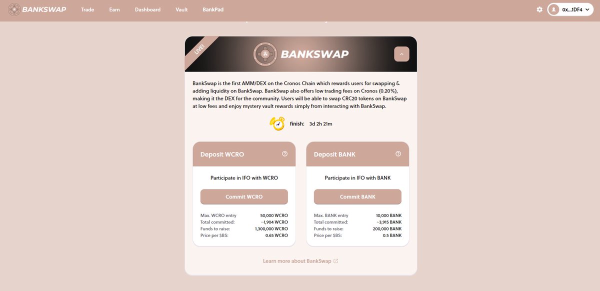 cro_bank's tweet photo. BankPad #1 IFO IS NOW LIVE‼️

You can now commit your WCRO Token/BANK token for BankSwap Tokens!!😱

Farming will start in a few days, and the rewards are gonna be insane, we have a lot more products coming our way for the CroBank ecosystem🔥

https://t.co/qZcvImrAkH https://t.co/U7CzjVpVoc