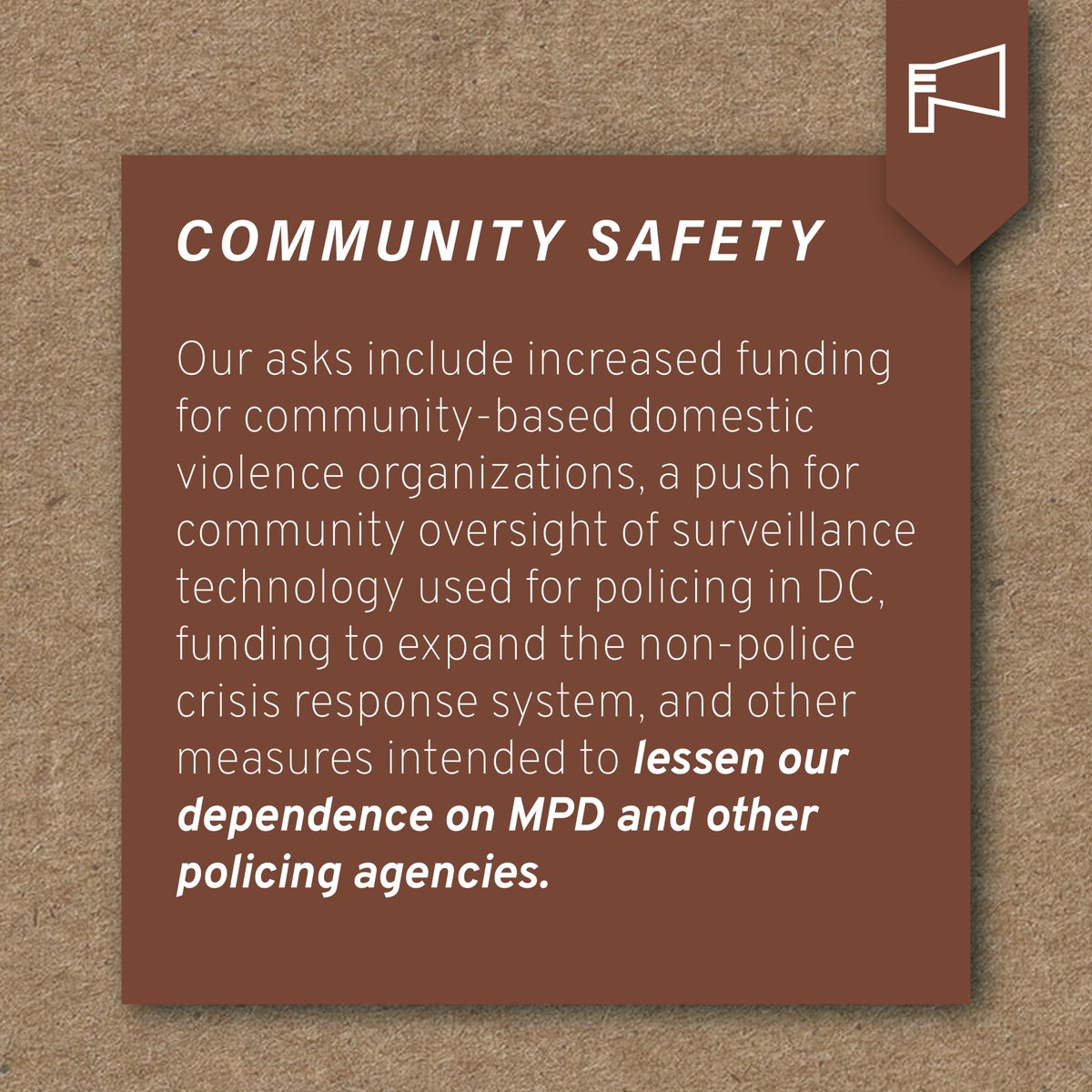 DCCADV's tweet photo. The safest communities are the most well-funded. We challenge you to imagine what safety looks like an ideal world. Our Budget Recommendations around community safety move us closer to the world our coalition imagines for DC residents.
#ActofJustice #FairBudgetDC #FBCFY23 https://t.co/yPVAK9YukB