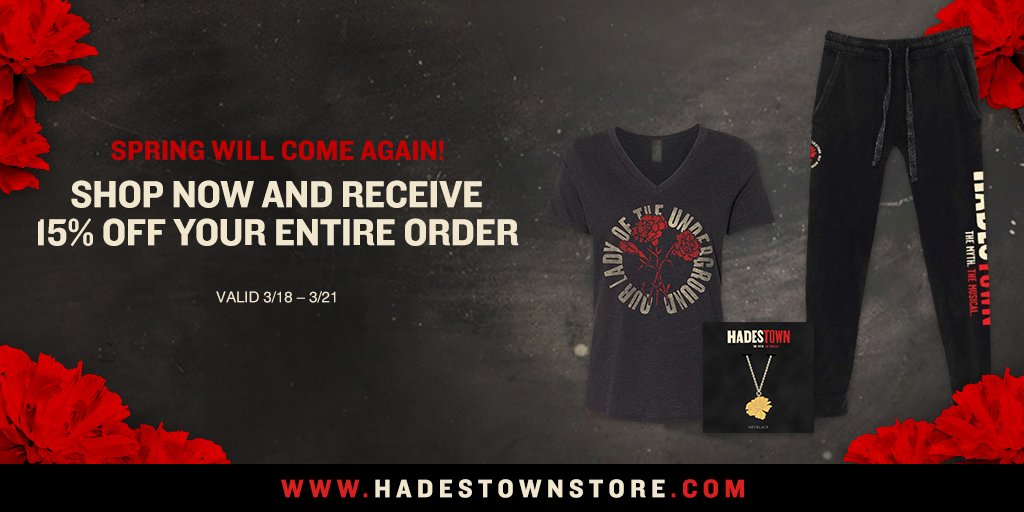 hadestown's tweet photo. Kicking off spring this weekend with a #SpringWillComeAgain sale. Save 15% site-wide with code SPRINGAGAIN through 3/21: https://t.co/U4dyVImZtN https://t.co/3g2FaT0vCy