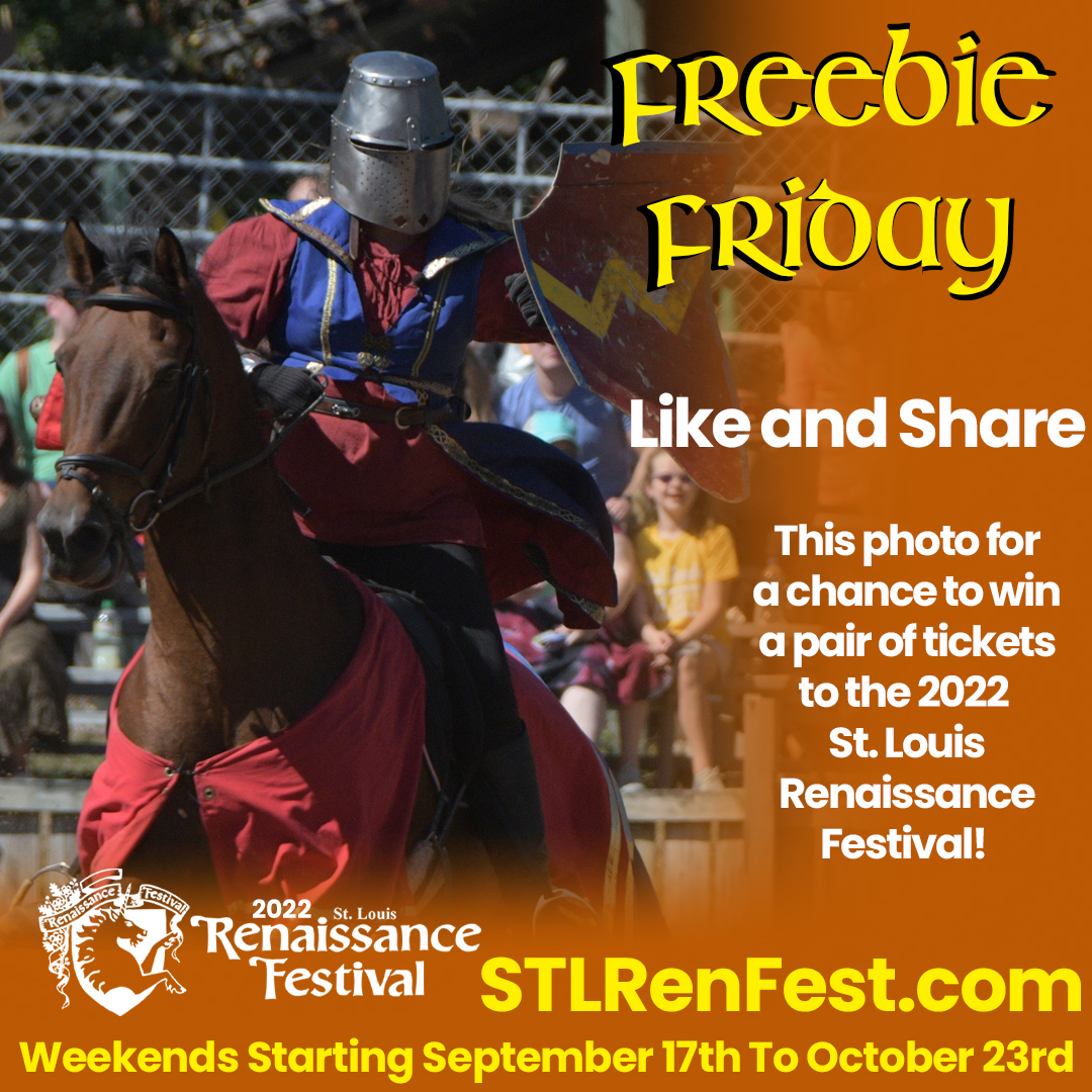 stlrenfest's tweet photo. Don't miss your chance to earn FREE tickets!

Get RenFest tickets TODAY:
https://t.co/gJOnE4JKDn
#stlrenfest #stlkegsneggs #festivalfun #freebiefriday #renfest #renaissance #food #fun #jousting #fairies #livepreformances https://t.co/U4RtHNqr57