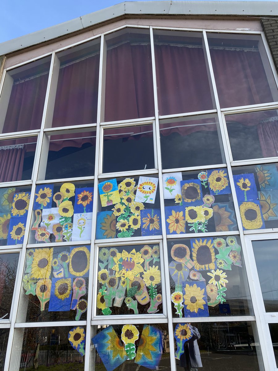 HolyCrossNLC's tweet photo. A window of sunflowers, the National flower of Ukraine 🇺🇦 sending love and prayers to everyone suffering as a result of the war. Thank you for your donations today too. ❤️🇺🇦@sciaf @sces @rercag https://t.co/3KhRWtvq8q