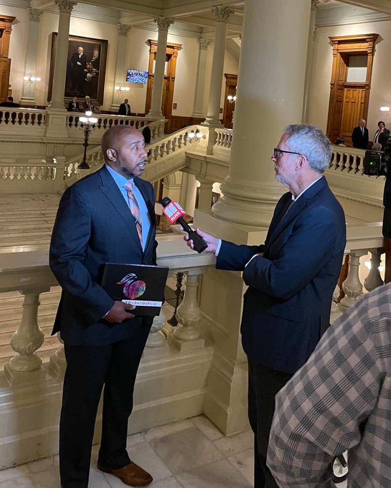 Studio_Alliance's tweet photo. What a day! Proud to tell the story of Georgians who work hard to make the state’s film &amp; television industry a huge success. State lawmakers honored small businesses supporting the industry and we introduced WeAreGaFilm 2022. 🙌🏼 And what about that tower? #WeAreGaFilm #Gapol https://t.co/NKZoBXsDKm