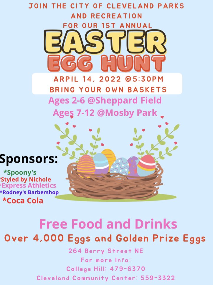 Free for kids ages 2-12. Bring your own basket. Tons of GOLDEN eggs with prizes!! 🐰🐇🥚