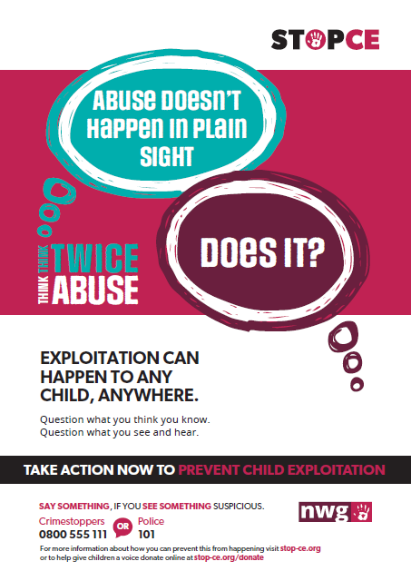 BirminghamLSCP's tweet photo. Exploitation can happen to any child, anywhere. Learn to spot the signs: https://t.co/GxOF0R1bP6
@NatWorGroup @penny_thompson 
#SaySomethingIfYouSeeSomething
#CSEDay2022 #CSEAwarenessDay #ThinkTwiceThinkAbuse https://t.co/xxRAaqxYAr