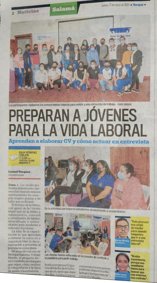 ElRefugioNinez's tweet image. 🥳🎊🎉💯📢📣💬 El #RefugioDeLaNiñez y #UMCOR trabajan  con adolescentes y jóvenes 👩🏻👱🏻👱🏿‍♂️👱🏾‍♀️ para la construcción 🧰🧱📝 💼de sus #ProyectosDeVida y la #preparación para entrevistas laborales y actualización de curriculum.

Publicación: Nuestro Diario, 17 de marzo de 2022