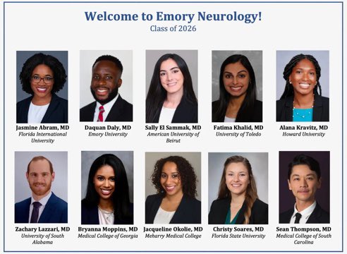 We are SO thrilled to be welcoming our newest class to Emory Neurology!! Welcome to the #EmoryNeuro fam! 🎉🥳🤩🧠 @RebeccaFasanoMD @HuttoSpencer @DrIsaiahRolle @VizcarraJA @SitaraKoneru @Oga_DoctorBlue @sallywilliamsmd @SpinnyScientist @ShaerQasem @MicaSchachter @vivianjaber