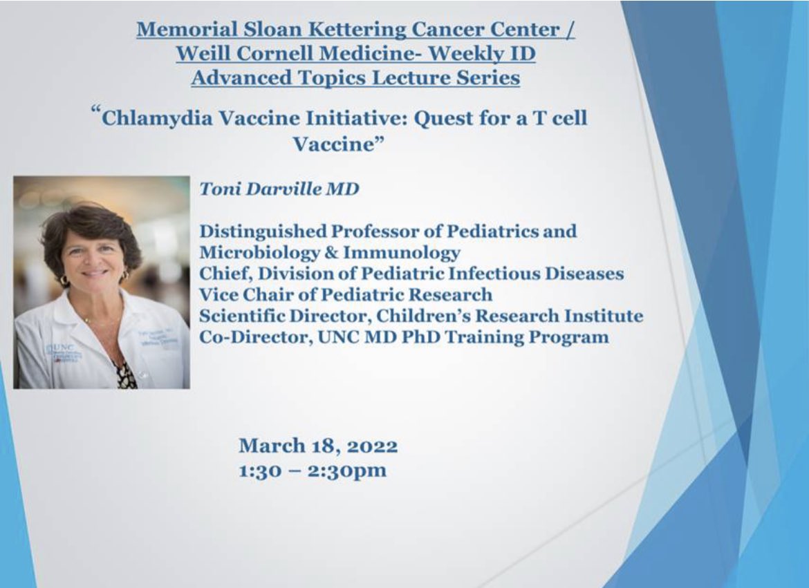 MSK Infectious Diseases Advanced Topics Lectures (@mskidat1) on Twitter photo How to combat an insidious intracellular foe — with Dr. Toni Darville— today at AT. <a href="/OleVielemeyer/">Ole Vielemeyer</a> <a href="/WCM_ID/">Weill Cornell Infectious Diseases Division</a> <a href="/evrnyc/">Elizabeth Robilotti</a> How to combat an insidious intracellular foe — with Dr. Toni Darville— today at AT. <a href="/OleVielemeyer/">Ole Vielemeyer</a> <a href="/WCM_ID/">Weill Cornell Infectious Diseases Division</a> <a href="/evrnyc/">Elizabeth Robilotti</a>