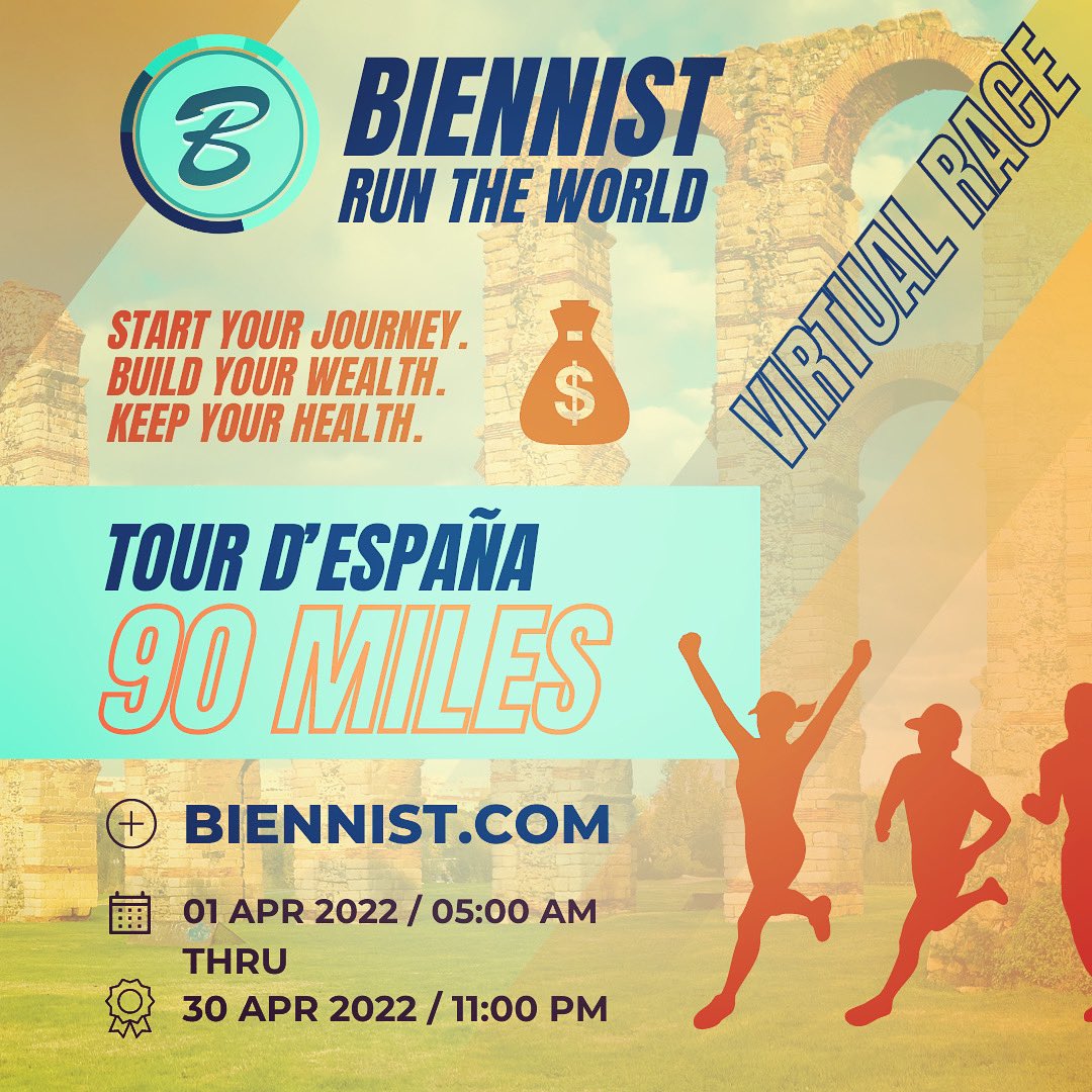biennist's tweet photo. Tour d’España starts two weeks from today.
Register to run : https://t.co/FyP2w3ljrl

#biennist #run #tourdespaña #spain #virtualrun #morebiennes #health #wellness https://t.co/heb8XAUabB