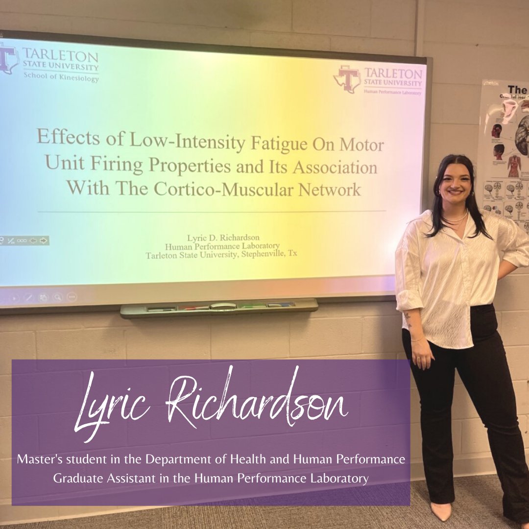 Tarleton_KINE's tweet photo. #TeamKINE is on fire!🔥

Kinesiology graduate student, Lyric Richardson, successfully defended her Thesis defense.  Lyric has recently accepted a graduate research assistantship in the Applied Neuromuscular Physiology Laboratory at OSU.

Way to go, Lyric!👏 https://t.co/MHjskxgxvu