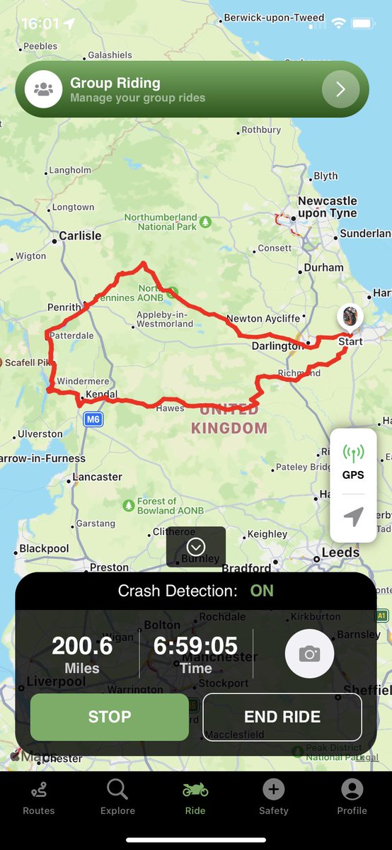 realrider's tweet photo. Now that’s an app performance test right there. Some of the best roads we’ve ridden. Richmond - Hawes, Hawes to Sedburgh, Kirkstone Pass through Ulswater then up to Hartside & back through Teesdale. #rideprotected #motorcycle #TechForGood #emergencyapps https://t.co/uXJjSxbxTj