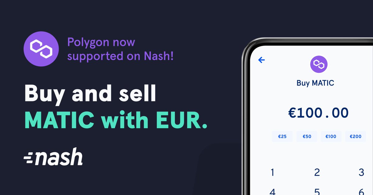 nashsocial's tweet photo. Nash has integrated @0xPolygon! You can now buy $MATIC with euros natively on the #Polygon blockchain. Coming soon: popular assets like $ETH and $USDC delivered directly to Polygon's Layer-2 ⚡ https://t.co/ThC2ASnBl5