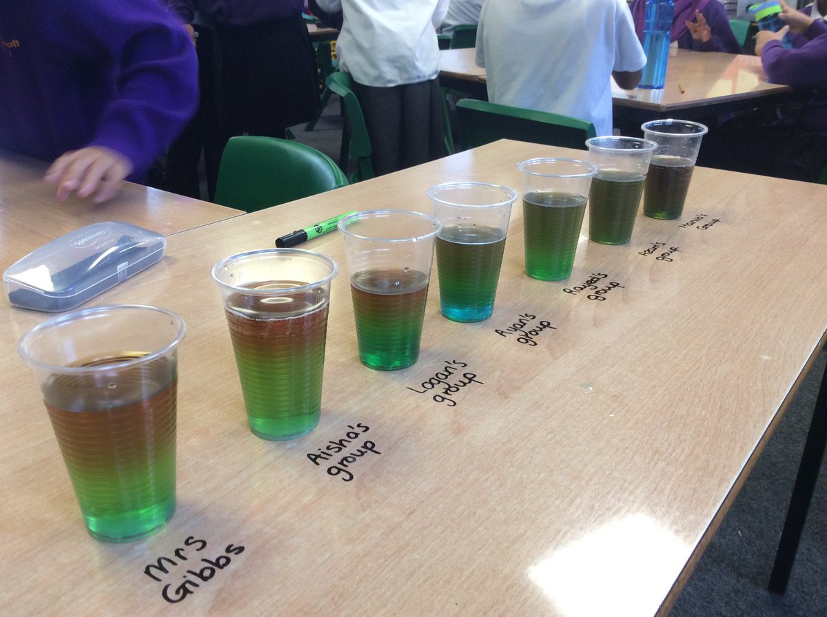 Year 4 finished off #BritishScienceWeek with an experiment that taught us about density! 💧

The different coloured waters have different amounts of sugar dissolved in them. The denser water (most sugar) will sit at the bottom. The least dense will stay at the top.
