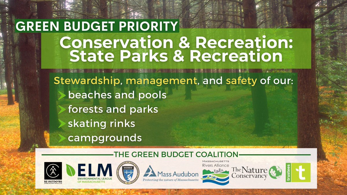 EnviroLeagueMA's tweet photo. Everyone deserves access to clean, safe, #NaturalSpaces. With $10mil in increased funding, @MassDCR could rehire crucial positions and improve planning, monitoring, and stewardship programs. #GreenBudget https://t.co/zper5ZlUj8