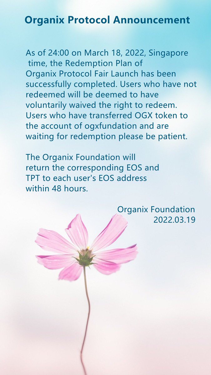 Redemption Plan of Organix Protocol Fair Launch has been successfully completed😘