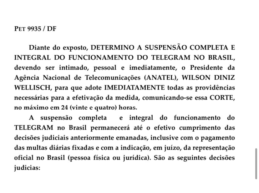 A decisão de hj é uma medida de coerção devido ao descumprimento de uma decisão judicial. A multa imposta tem escassa eficácia, tendo em vista que sua cobrança demandará a realização de medidas de cooperação internacional, pois, ao que consta, o Telegram não tem bens no Brasil.