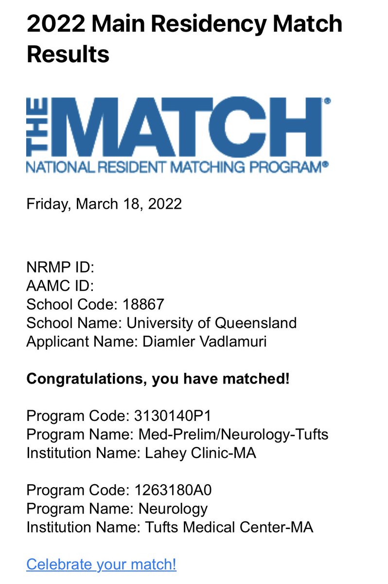 daimvad's tweet photo. Boston here we come!!! Incredibly excited to match at @TuftsMedicalCtr in Neurology. Can’t wait for the next 4 years!!!! 🎉🍾 #NMatch2022 #MatchDay2022 https://t.co/2ablUkIFQc