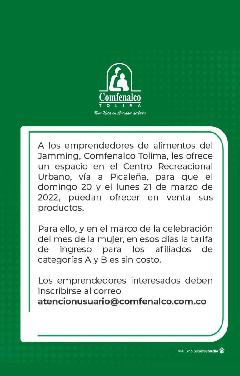 Importante difundir esta información para los emprendedores que iban a estar en el JAMMING