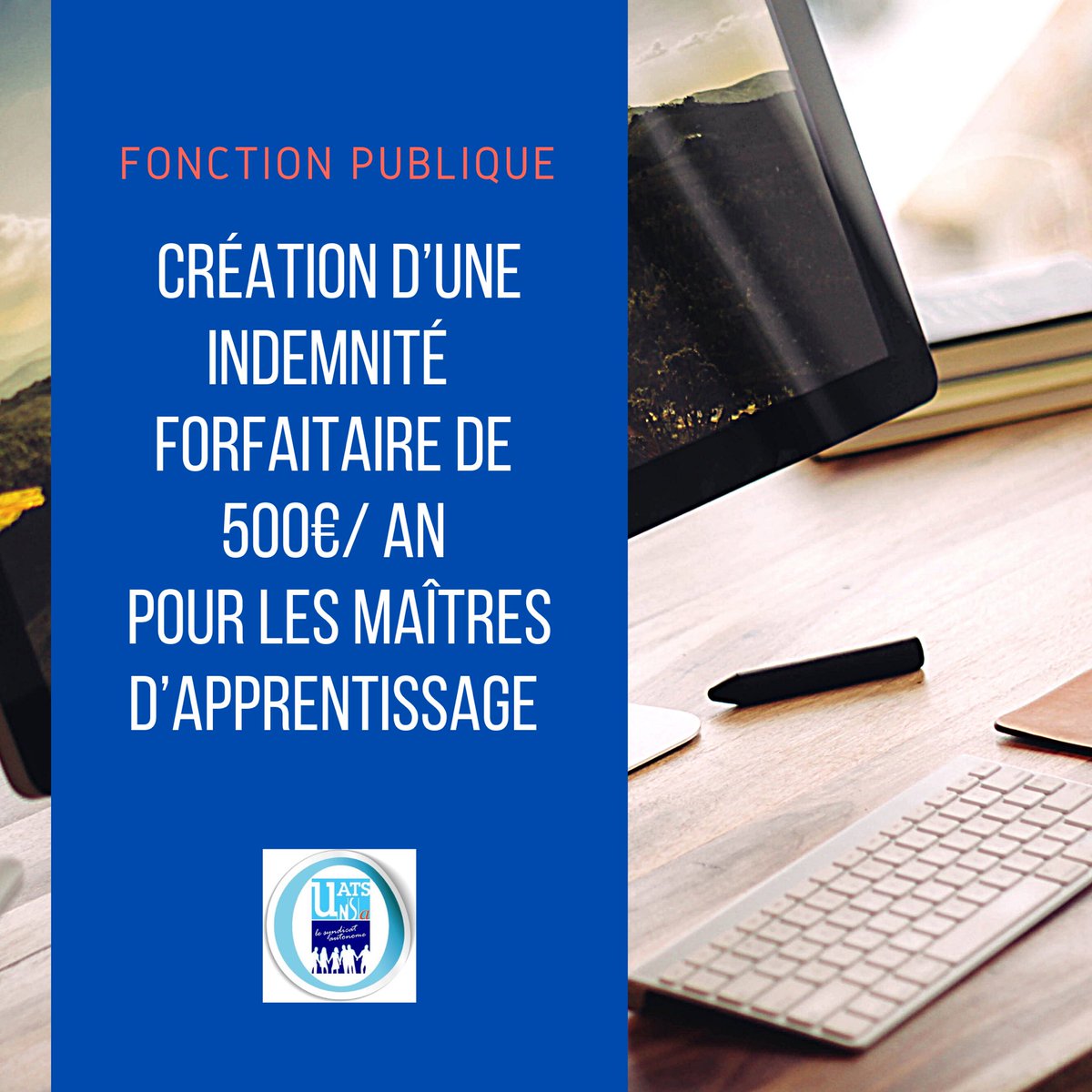 [💡Le saviez-vous ?]

Depuis le 1er janvier 2022, il existe une indemnité forfaitaire de 500€ pour les maîtres d’apprentissage au sein de la FPE.
Objectifs ? Valoriser cette fonction de tuteur et en ↗️ le nombre 
👉cutt.ly/CSgC9Zu

#FonctionPublique #AgentsPublics
