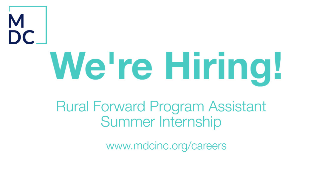 MDCRuralForward's tweet photo. We’re adding to the team, join us this summer at MDC!

MDC Rural Forward seeks an advanced or graduate-level student to support community-based and community-led assistance and consulting services in rural North Carolina. 

For more details and to apply: https://t.co/wT6wJHveIx https://t.co/OlIfIELJ6U