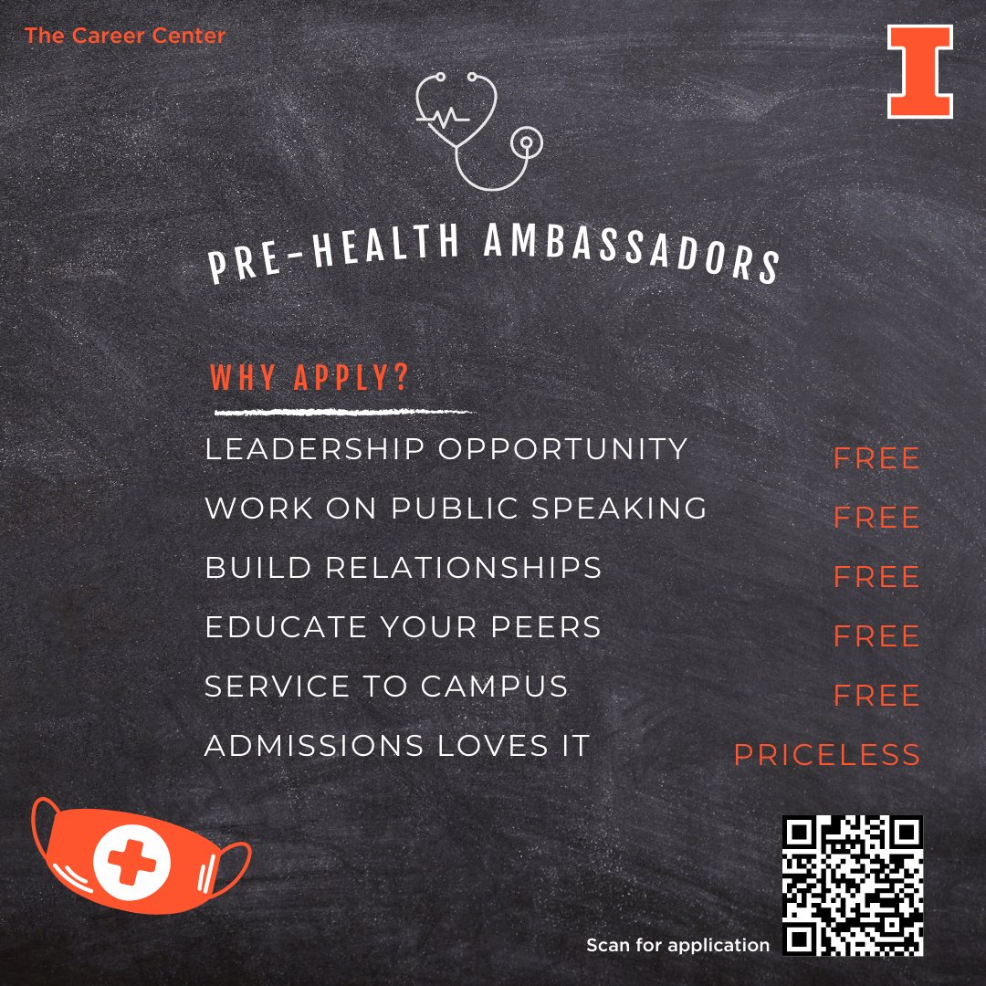 The Pre-Health Ambassador application for the 2022-2023 academic year is open! This volunteer role is a great opportunity for Pre-Health students to gain leadership, connect with peers, and continue to build the Pre-Health community at Illinois. Link to application in bio.