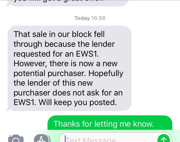 angel_icing's tweet photo. how come lenders still asking for #EWS1 on u18m buildings? Just has this message from my neighbouring block on the flat that is identical to mine. Nothing has changed! @Lees_Martina @PeteApps @Dradz4 @BBCBreaking @LiamSpender @michaelgove @SMcPartland @EOCS_Official @CMAgovUK https://t.co/T4W3Hqbaho