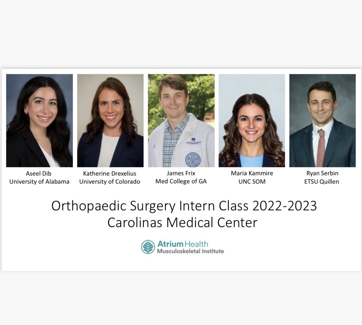 CMC_OrthoRes's tweet photo. Excited to announce another amazing class that will be training with us in Charlotte! We could not be happier about our newest class of Orthopaedic Residents! @atriumhealth @AtriumMSKI Great work by our PD @bpscannell. #orthotwitter Time to start the 2023 process! https://t.co/1MzROZb39H