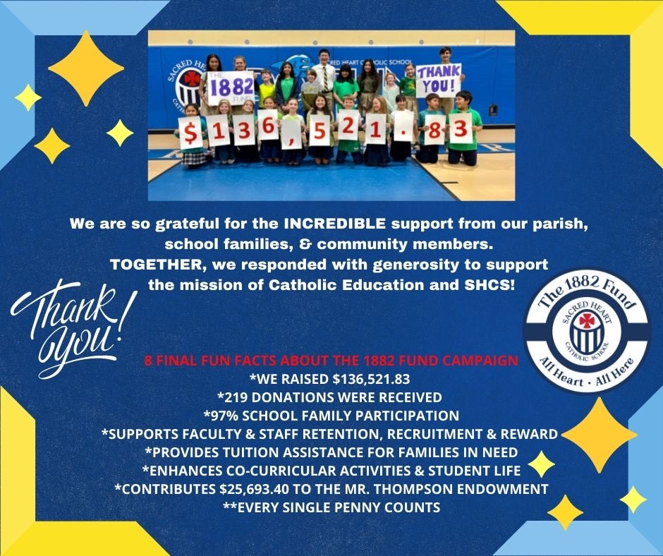 camilebte's tweet photo. So excited! The 3rd Annual 1882 Fund was a HUGE success!!🎉🎊 Many thanks to all of our parishioners, school families & community members for your support!!❤️💕Together, we are Dolphin Strong!🐬💪🐬 #shcsdolphins #learners2leaders #virtue #140shcsstrong https://t.co/c9zC9glK1z