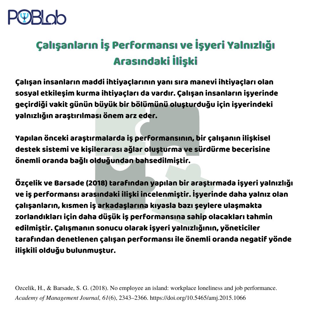 poblab_info's tweet photo. Çalışanların İş Performansı ve İşyeri Yalnızlığı arasındaki İlişki

@MEFPsychology https://t.co/RYa8oL9GY4