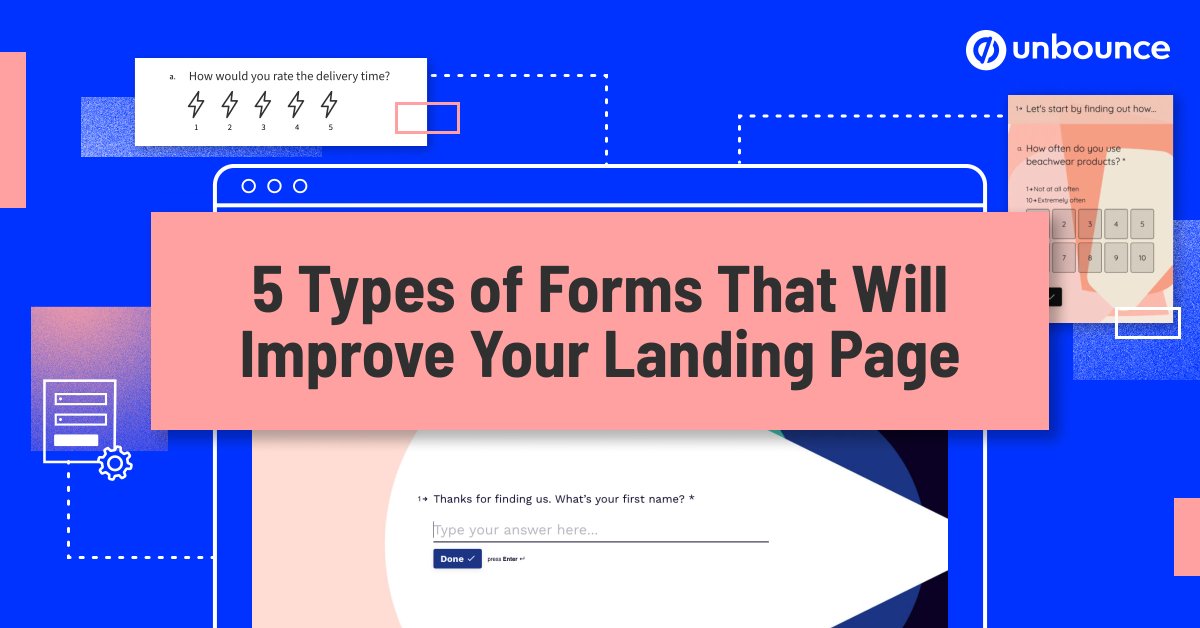 Looking for some 🔥 inspo for your landing page forms?

We got you.

Here are 5 types of forms that will improve your landing page (with examples from <a href="/typeform/">Typeform</a>) ⬇️