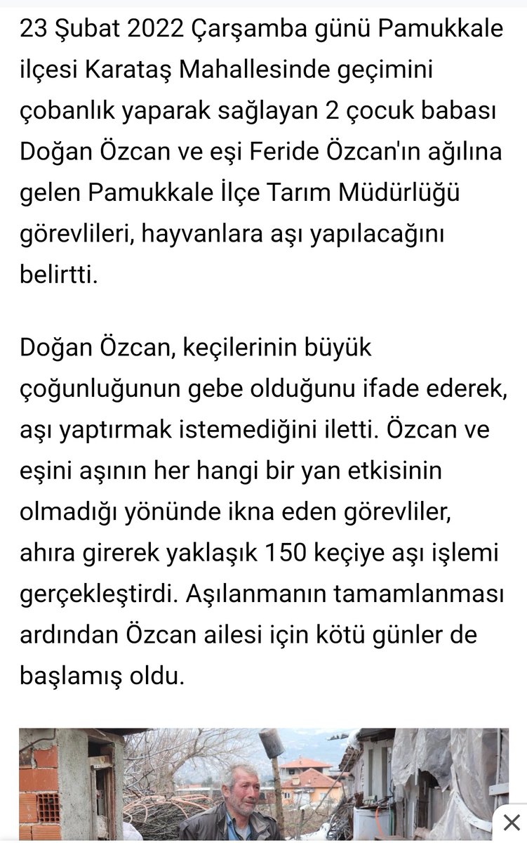 aliosmanonder34's tweet photo. Olay yeni. Denizli'nin bir köyüne İl Tarım Müdürlüğü'nden geliyorlar. Köyde hayvanı olan çobana aşı yapılacağını söylüyorlar. Çoban buna gerek olmadığını söylese de "yan etkisi yok, bakanlık istiyor" deniliyor. 150 keçiye sıvı yapılıyor. Gebe olan 70 keçi ertesi günler de ölüyor. https://t.co/Vdiu5y9VX5