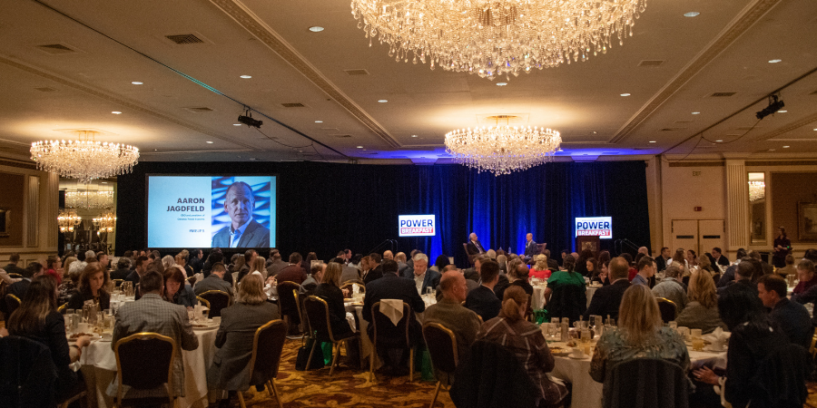 Generac's tweet photo. At today's @MKEBizJournal Power Breakfast, Aaron Jagdfeld, President and CEO, discussed Generac's recent growth surge and hiring goals, stage at @Summerfest and our increasing presence in the local community. Thank you to the @PfisterHotel for having us! #MBJPB #GeneracProud https://t.co/uvNHinoUdH