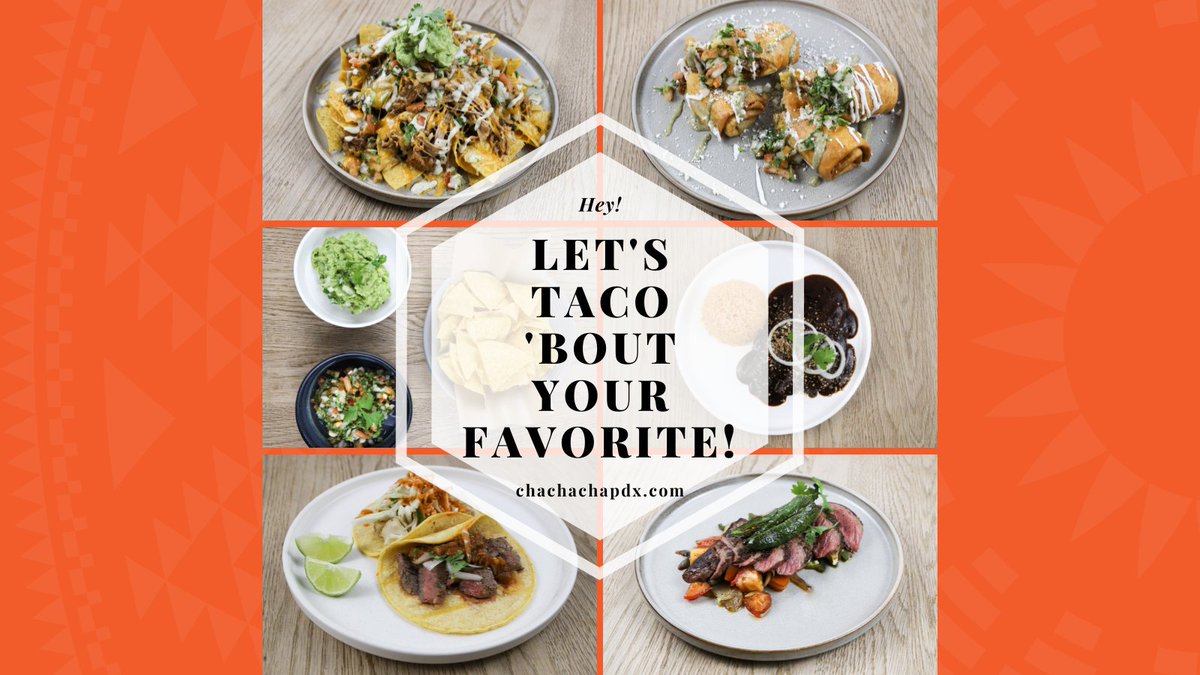 Let's #TacoBout your favorite Cha Cha Cha menu item! What makes your tastebuds do a happy dance? What haven't you tried yet? Does our #gauc rock your world? Is our sauce the spice of your life? Spill the beans (pinto or black) and let us know what you #love! 🌮🌯🥑🌶️
