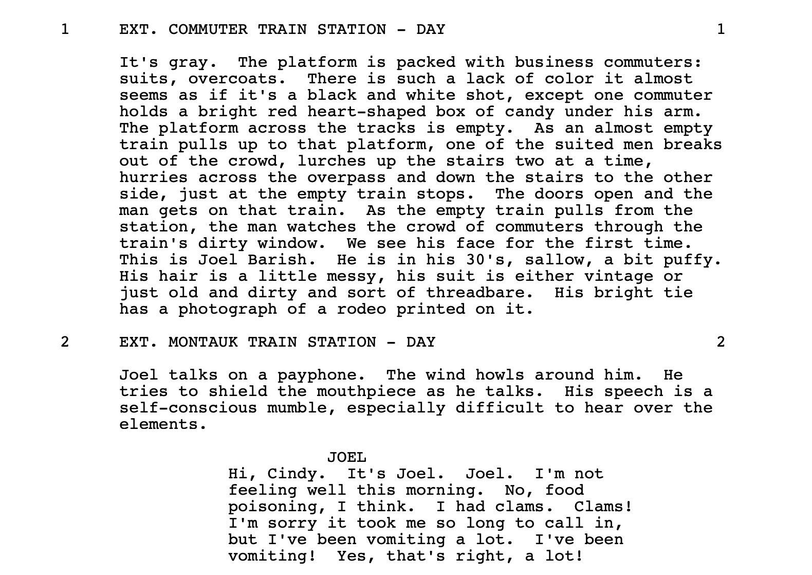 The tagging interface that shows a parsed script for Eternal Sunshine