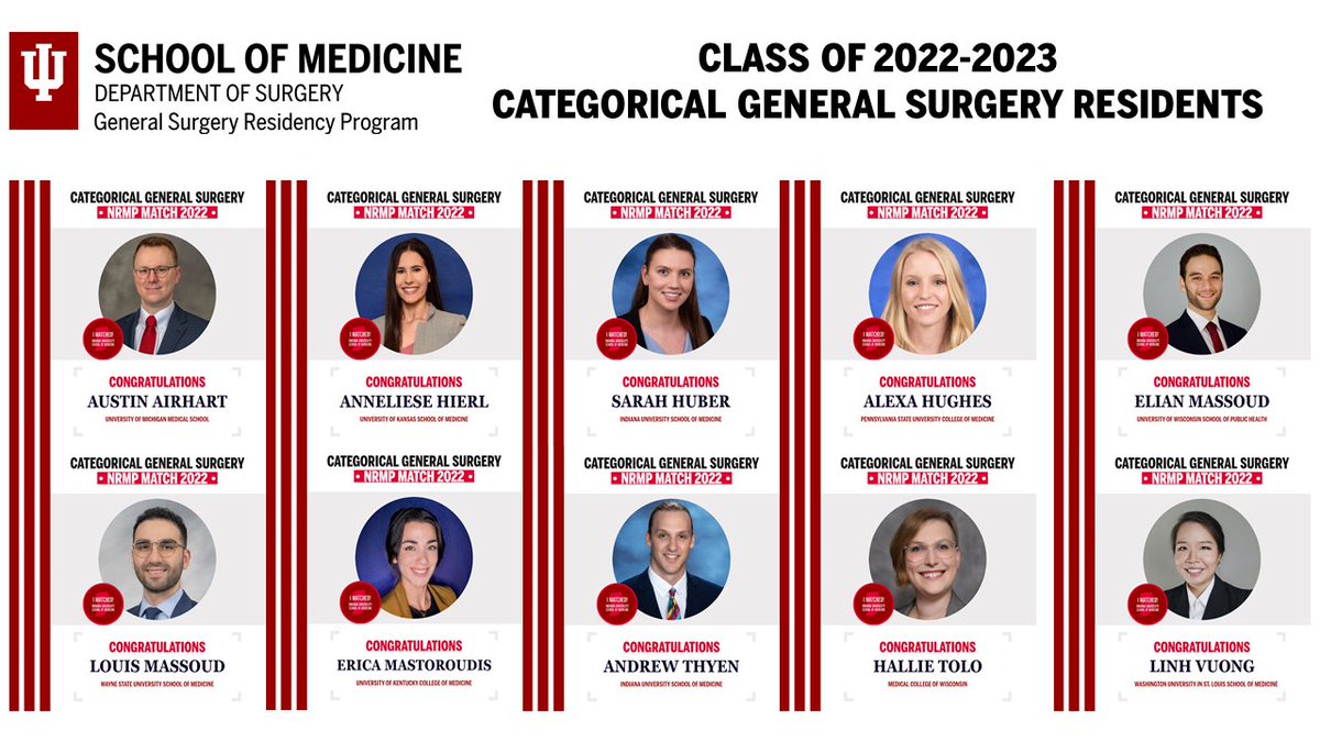 Congratulations & welcome to our new intern categorical general surgery class that will be joining us this summer! #GenSurgMatch2022 #iusurgery