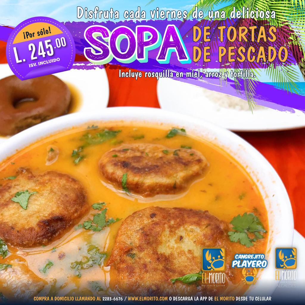 suyapamedios's tweet photo. Disfruta todos tus viernes durante este verano con nuestra deliciosa Sopa de Torta de Pescado Seco + Arroz + Tortillas + Rosquilla en Miel por L. 245.00 isv incluido 

Compra en línea a través de https://t.co/wqVcC2LQbS o en nuestra App 
Pedidos a domicilio 2283-6676
#ElMorito https://t.co/a5nrJXwxc4