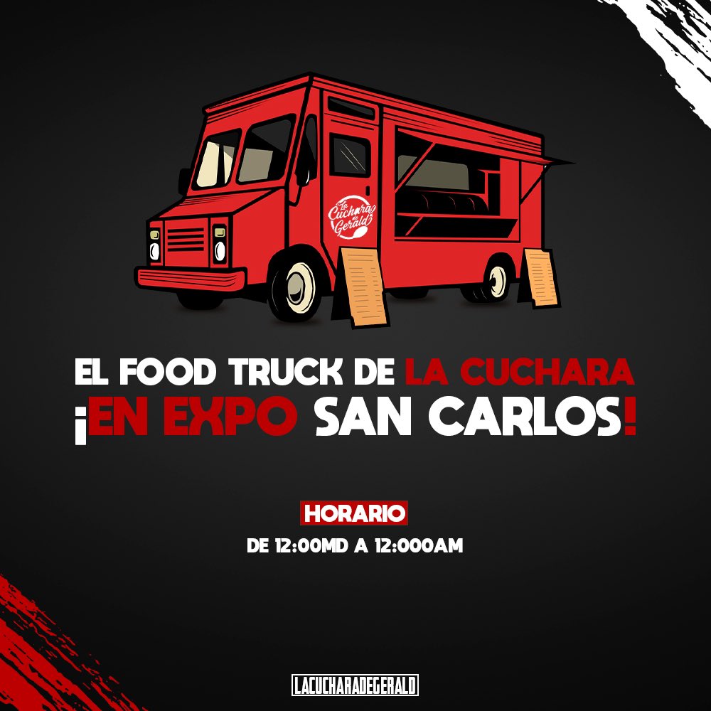 Nos vemos en la Expo, hoy Viernes abrimos tipo 4:00pm ya que vamos a acomodarnos, Sábado y Domingo desde las 12:00md 📢🙌🏾 

La otra semana igual anunciaremos horario. 
Menú reducido pero con todo el sabor propio de La Cuchara de Gerald ❤️ 
#SanCarlos #LaCuchara #Expo #FoodTruck