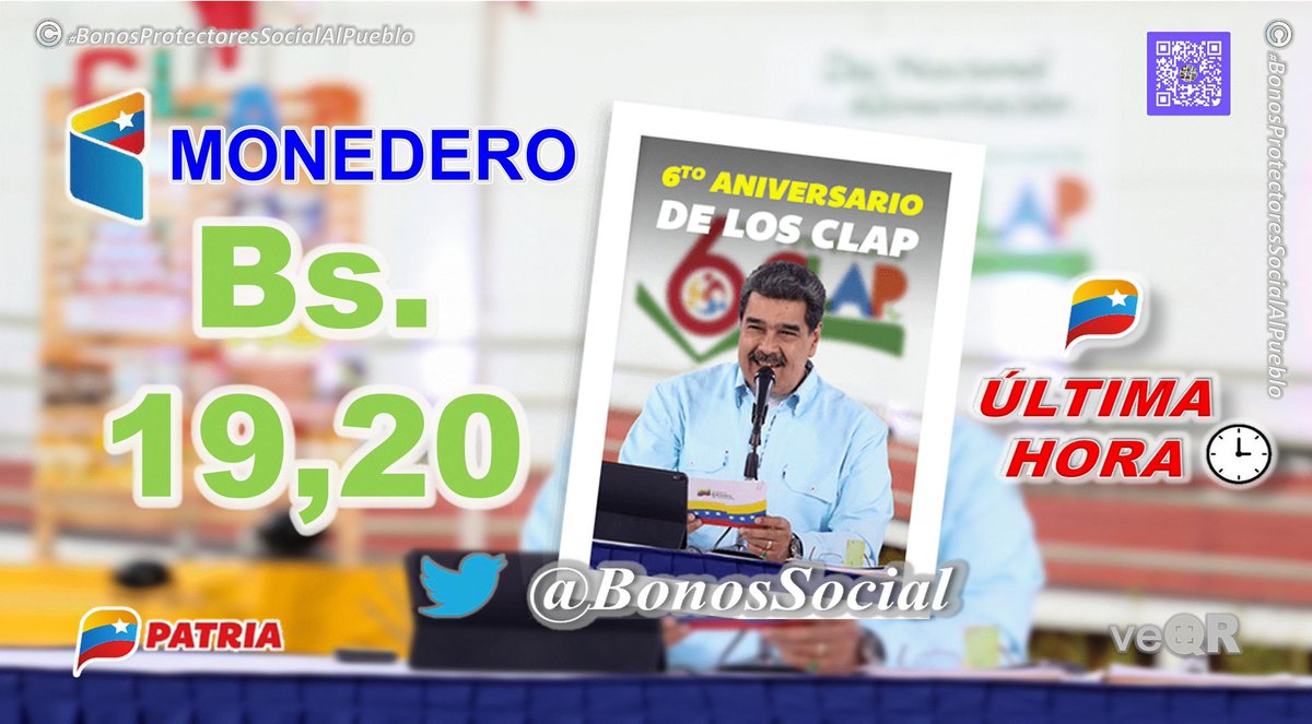 BonosSocial's tweet photo. 💻 Continúa la asignación del Bono #6toAniversarioDeLosCLAP a través del Sistema @CarnetDLaPatria enviado por nuestro Pdte. @NicolasMaduro

@BonosSocial
#YoCreoEnVenezuela https://t.co/Uy7k2qwLxl