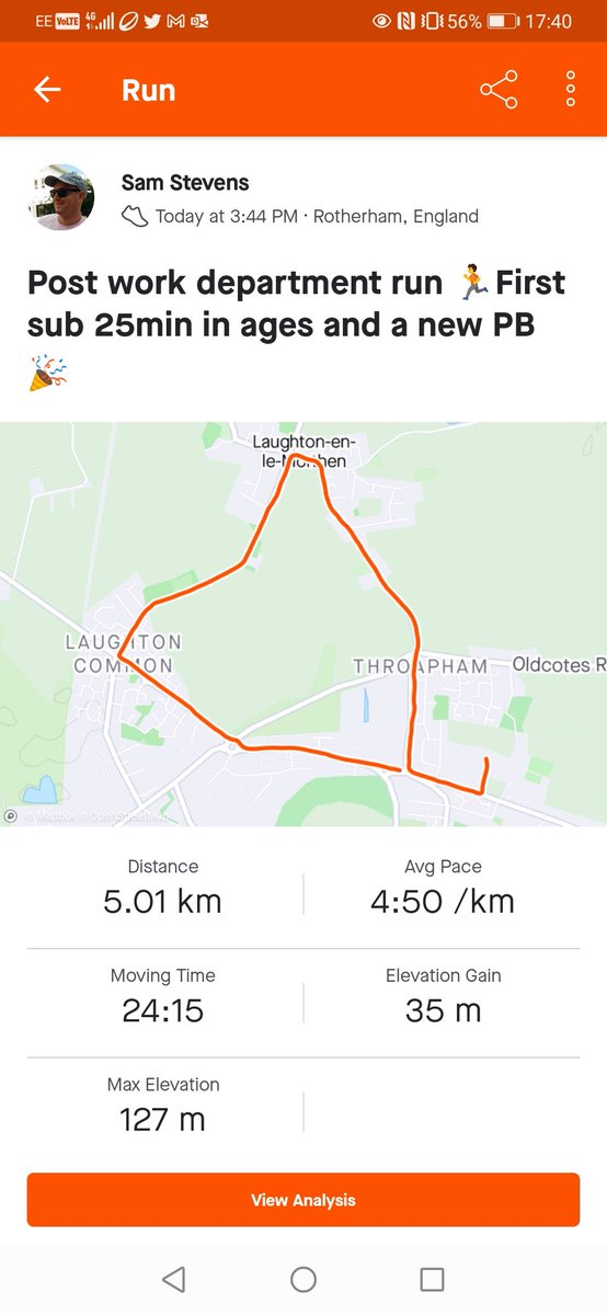 MrSStevens_'s tweet photo. Banging weather and a 5k PB to get the weekend started 🏃‍♂️love to see it! @AnotherMrHunter @sjashall https://t.co/kfmv0FVKaq