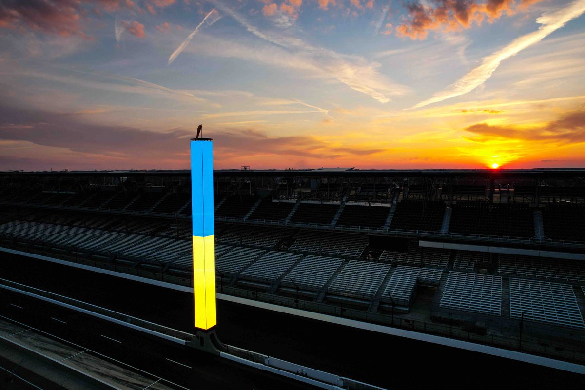 IMS's tweet image. #IMS stands with @IndyCar, its teams and drivers in supporting #Ukraine this weekend at @TXMotorSpeedway. 

Gate 1 and the Pylon will shine blue and yellow all weekend long.
 
Join us in helping @WCKitchen's relief efforts for those in need.
 
Donate: wck.org/indycar