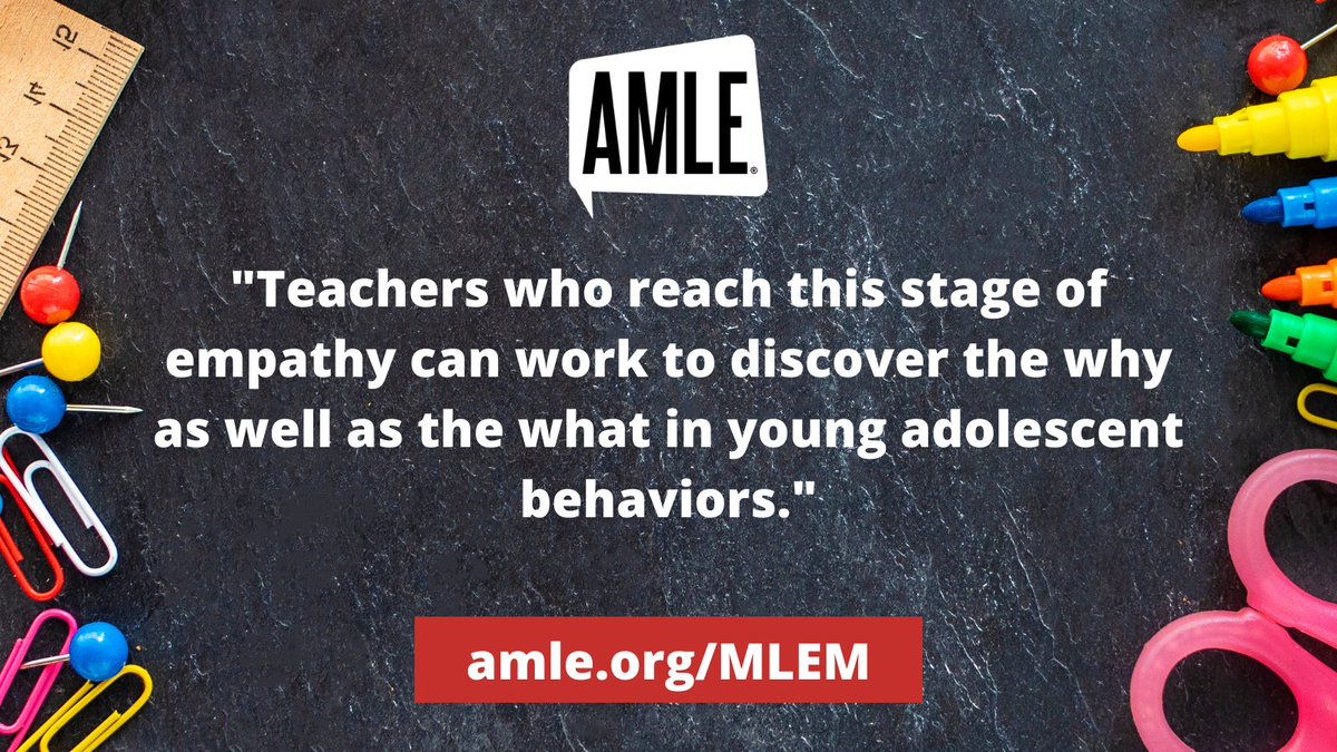 AMLE's tweet photo. For week 3 of #MLEM we're giving a shout out to the research that supports the advancement of our field. 

In the new issue of Middle School Journal, Harold Wade Brackins provides an intriguing study of students' perception of teacher empathy.

Learn more: https://t.co/SbSgULKllW https://t.co/4YJaTxy2Kx