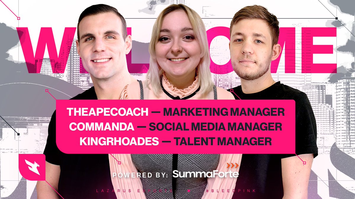 Lazarus's tweet photo. The Lazarus family continues to grow! π
Please give a warm welcome to:
@theAPEcoach - Marketing Manager π
@ComMandaOW - Social Media Manager π±
@KingRhoades - Director of Talent π
#BleedPink https://t.co/Bmr2ljEuCZ