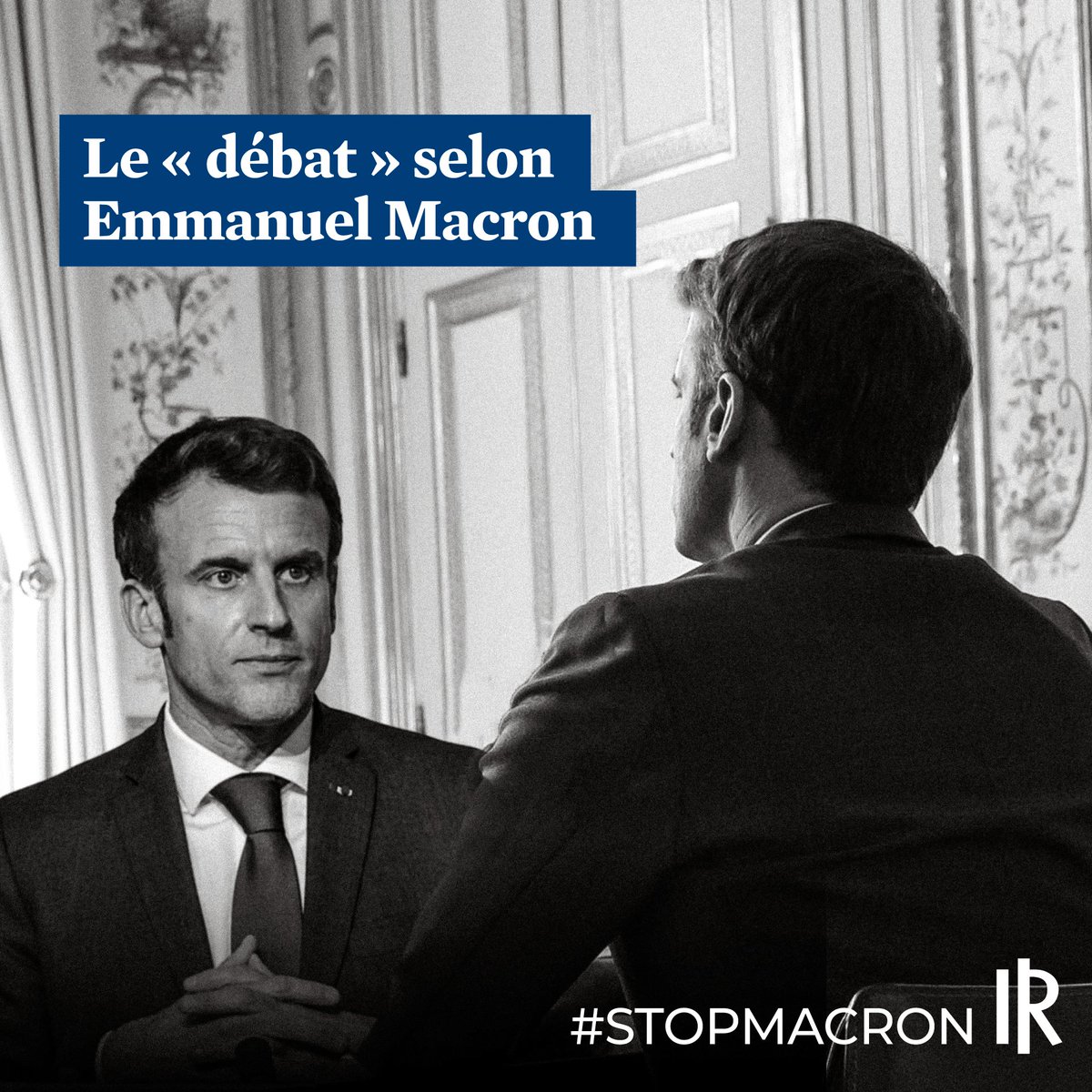 Rare photo d'Emmanuel Macron en train de débattre.