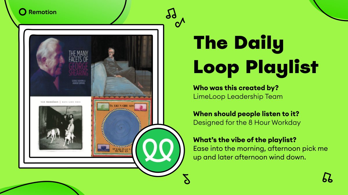 🎶 Round out the week with a playlist designed by <a href="/thelimeloop/">thelimeloop</a> team to ebb and flow with your day!

They cowork remotely to it, and you can too with our new live Spotify sharing 😎open.spotify.com/playlist/7byMj…