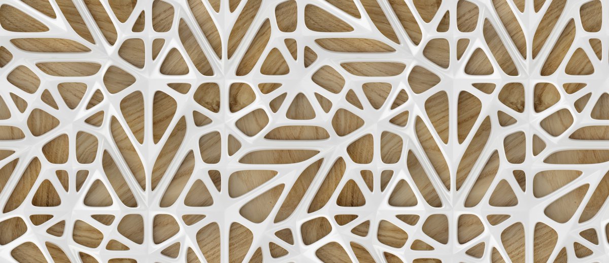 White lattice tiles cut in the shape of foliage on wooden oak background🪴 #EatPrintLove #DesignInspiration