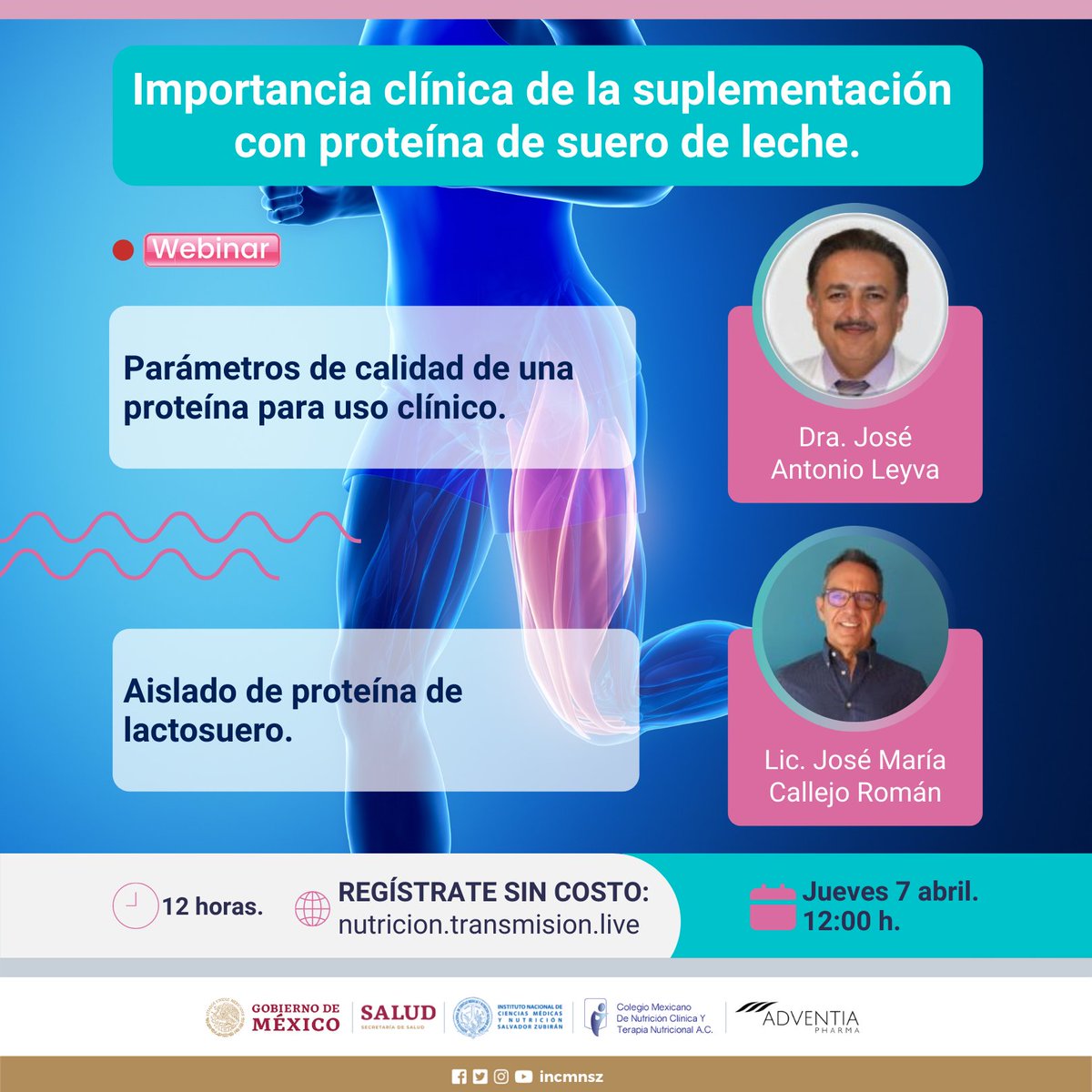 incmnszmx's tweet photo. Webinar: "Importancia clínica de la suplementación con proteína de suero de leche".
Jueves, 7 de abril.
12:00 h.
Registro en: https://t.co/e1aRLmaMO0
#Webinar #Suplementación #Proteína #SueroDeLeche
#NutriciónClínica #Nutrición #Enteral #MóduloDeProteína https://t.co/L2mafRSSfA