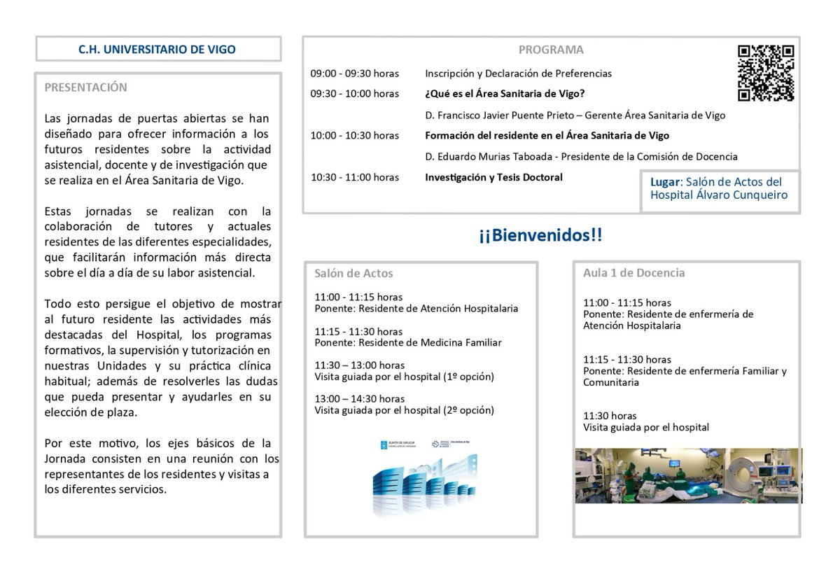 VicentHernande9's tweet photo. ATENCIÓN FUTUROS RESIDENTES🚨🚨

El próximo miércoles 30 de marzo os esperamos en nuestra jornada de puertas abiertas! Estamos deseando recibiros y enseñaros nuestro hospital!

Te apetece hacer Digestivo en Vigo??? https://t.co/WsmrcGuki7