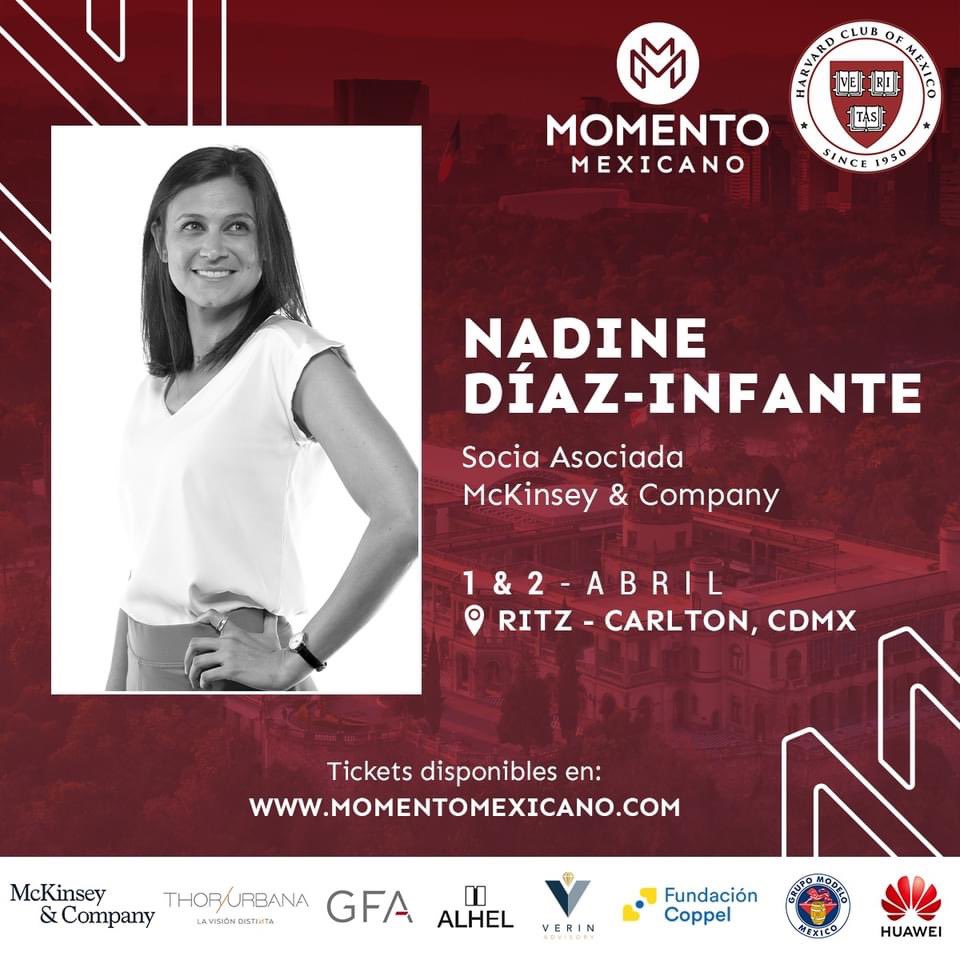Momento_Mex's tweet photo. #Educación Nadine Díaz-Infante, Socia Asociada en McKinsey &amp; Company México, estará en el panel "Creando Entornos de Aprendizaje Continuo mediante la Innovación". No te pierdas su participación. 👨🏻‍💻 Entra a https://t.co/Khx8sZRN6g para conocer todos los detalles.
¡Te esperamos! https://t.co/m6Nj7Uquyc
