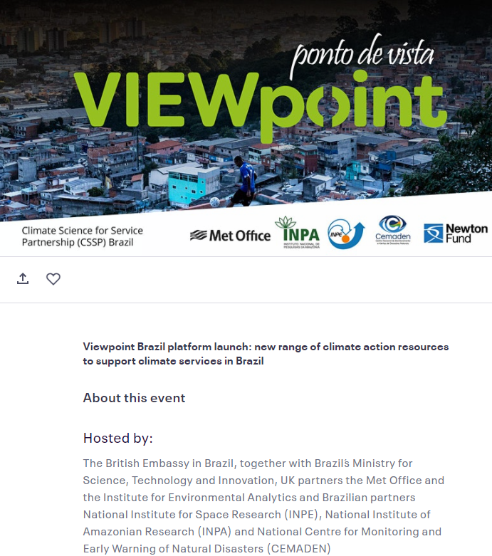 Institute for Environmental Analytics (@env_analytics) on Twitter photo Join the launch of free #climate action resources, March 24, unveiling the VIEWpoint #CSSP #Brazil website 12:30-2pm UK, 9:30am Brazil Online in Eng & Portuguese #carbon #Amazon #wildfires #drought #floods #infrastructure <a href="/coalizao_brasil/">Coalizão Brasil Clima, Florestas e Agricultura</a> <a href="/BPBES_oficial/">BPBES</a>
bit.ly/3ugk1Xs Join the launch of free #climate action resources, March 24, unveiling the VIEWpoint #CSSP #Brazil website 12:30-2pm UK, 9:30am Brazil Online in Eng & Portuguese #carbon #Amazon #wildfires #drought #floods #infrastructure <a href="/coalizao_brasil/">Coalizão Brasil Clima, Florestas e Agricultura</a> <a href="/BPBES_oficial/">BPBES</a>
bit.ly/3ugk1Xs