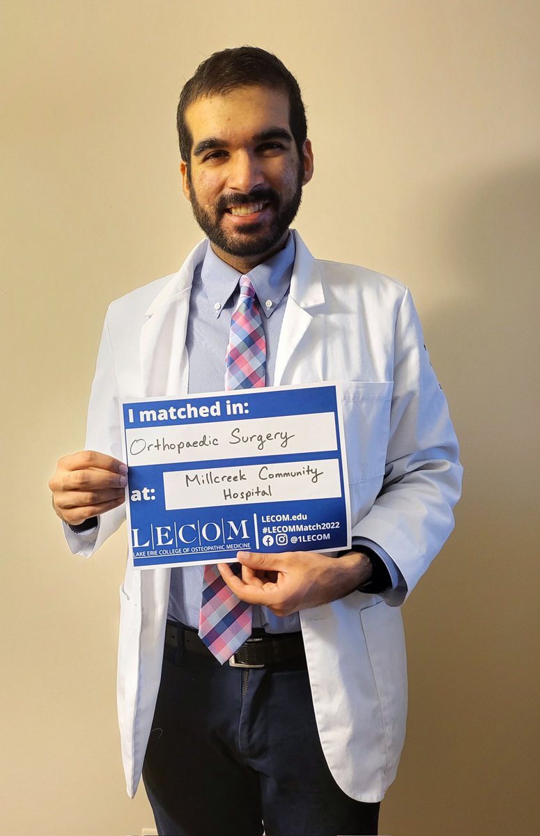 Beyond excited to announce that I've matched with the Orthopaedic Surgery Residency Program of LECOM Health in Erie, PA! I'm gonna be a surgeon!!!

#Match2022 #MatchDay #OrthoMatch2022